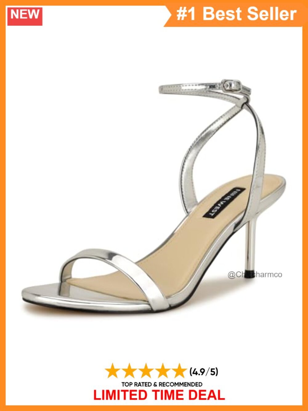 Nine West Waltz Heeled Sandal Open Toe Faux Leather Ankle Strap